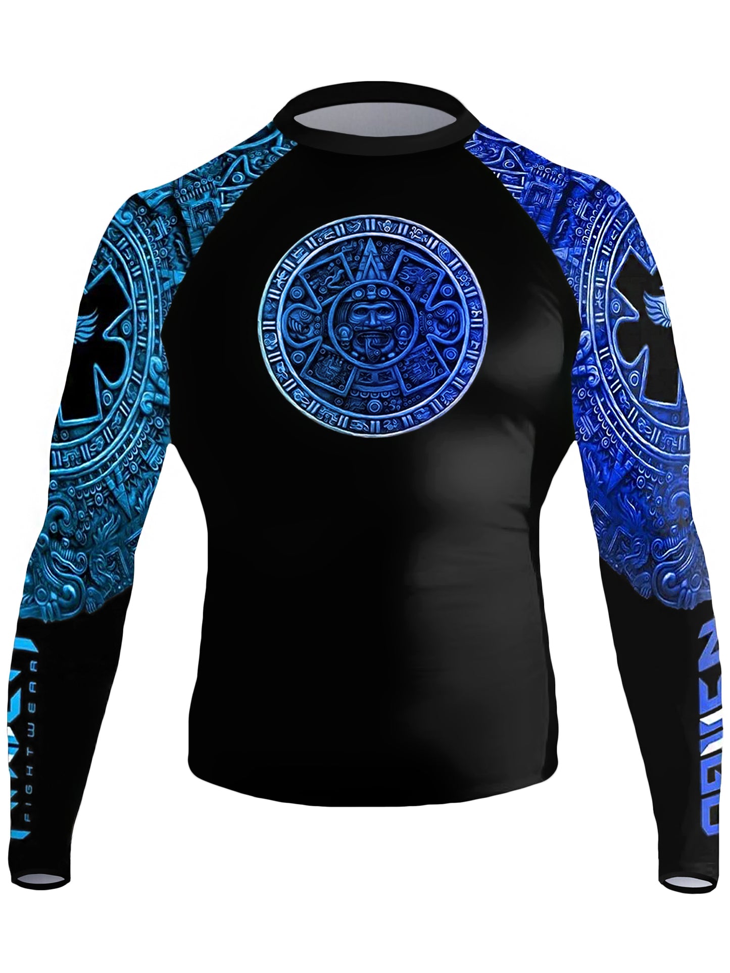 Raven Fightwear Men's Aztec Ranked Rash Guard MMA BJJ Blue