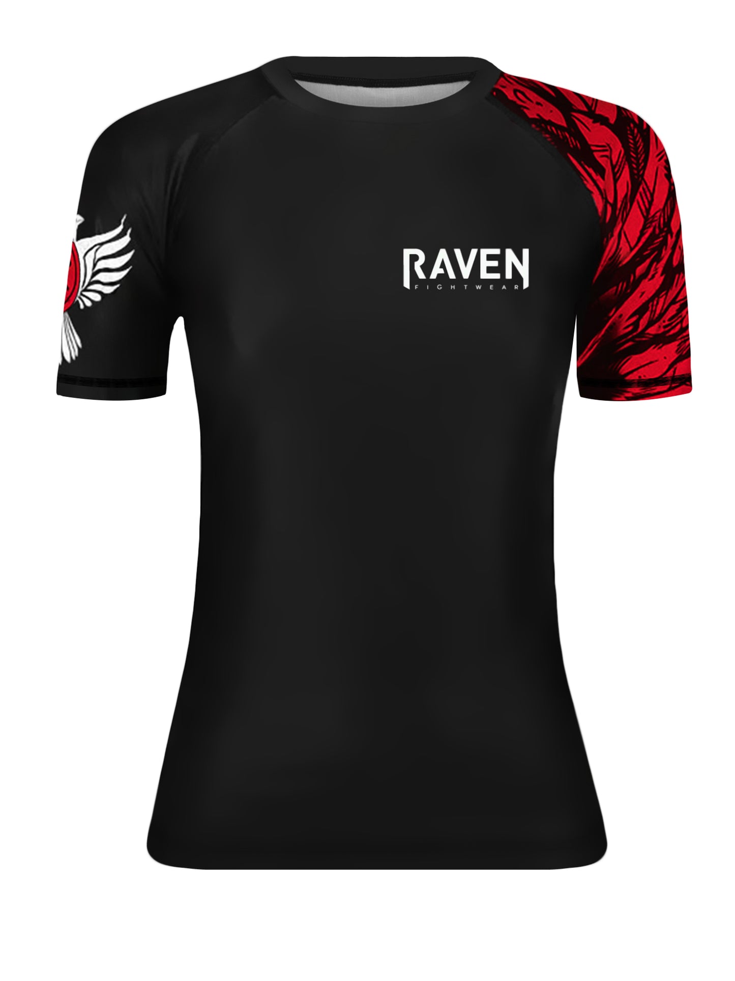 Raven Fightwear Women's Aerial Assault Short Sleeve BJJ Rash Guard MMA Black/Red