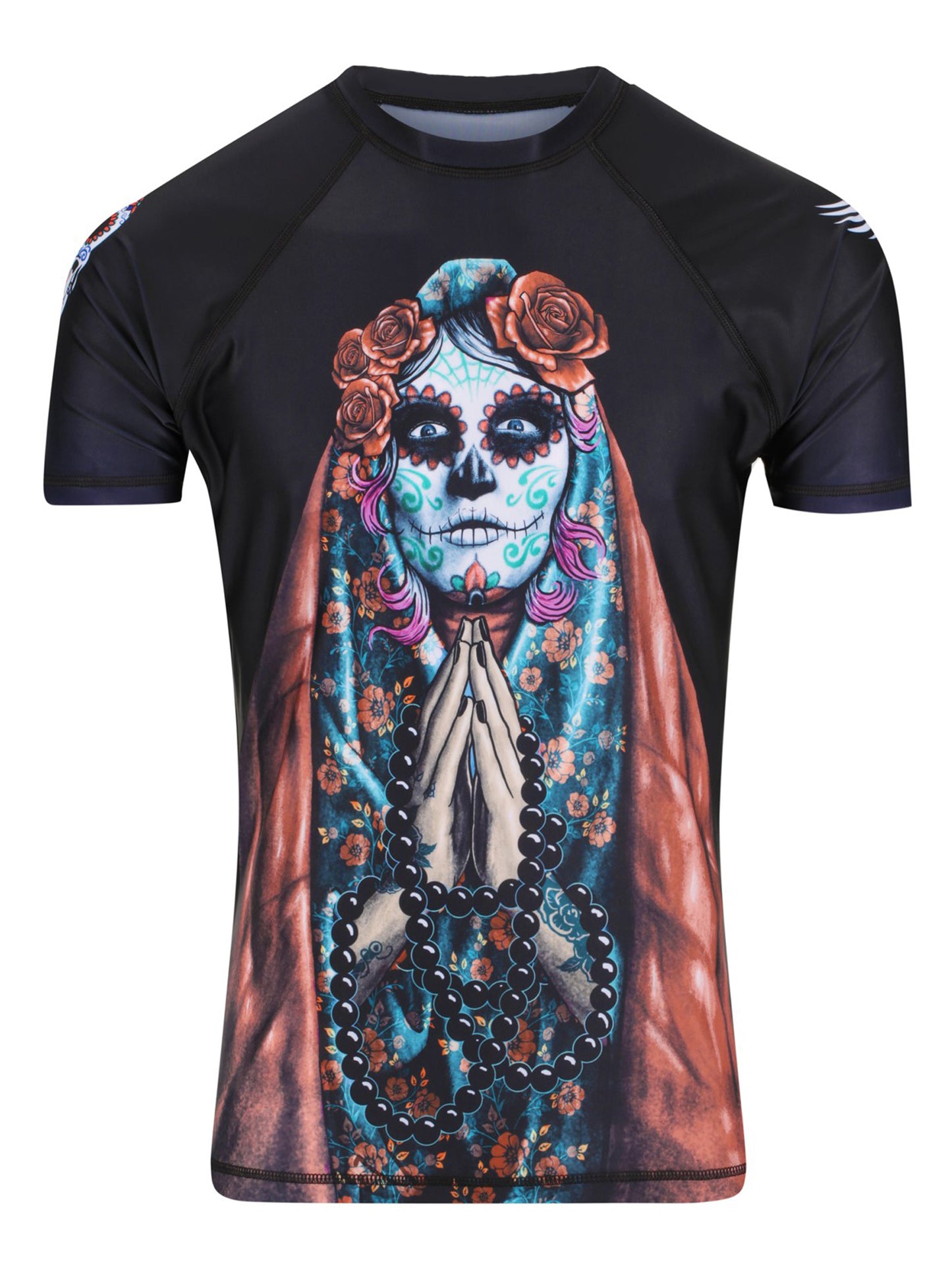 Raven Fightwear Women's Calavera Catrina BJJ Rash Guard Short Sleeve MMA Black