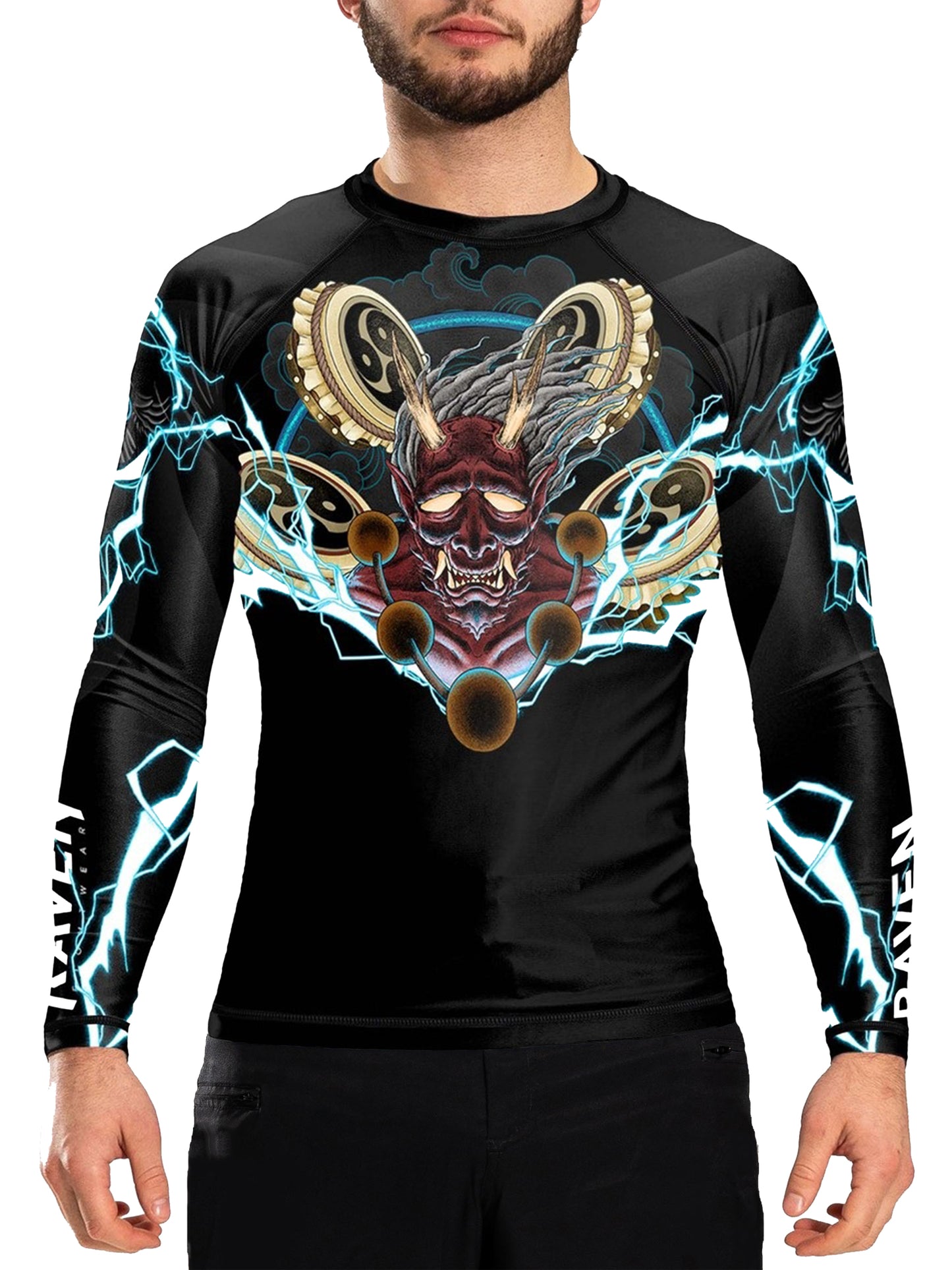 Raven Fightwear Men's The God of Thunder Raijin BJJ Rash Guard MMA Black