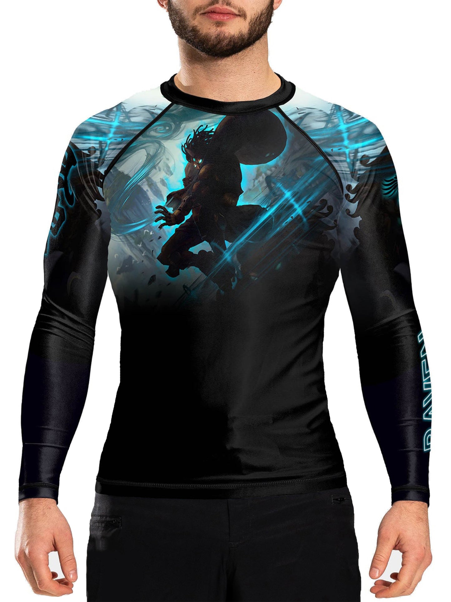 Raven Fightwear Men's Cybernetic Fujin God of Wind BJJ Rash Guard MMA Black