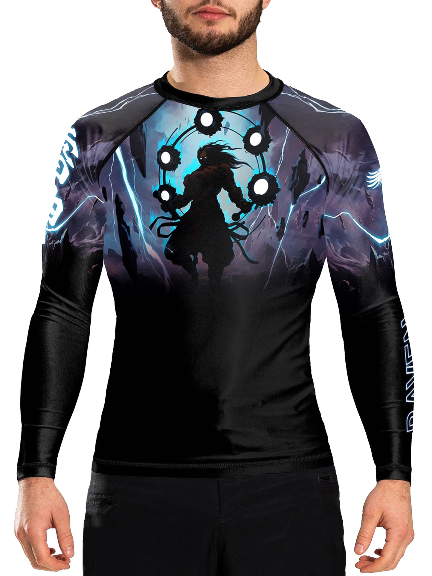 Raven Fightwear Men's Cybernetic Raijin God of Thunder BJJ Rash Guard MMA Black