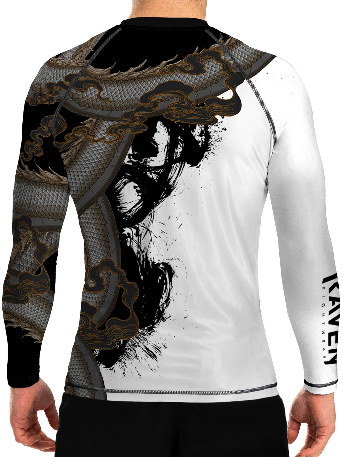 Raven Fightwear Men's Year of the Dragon Rash Guard BJJ MMA White