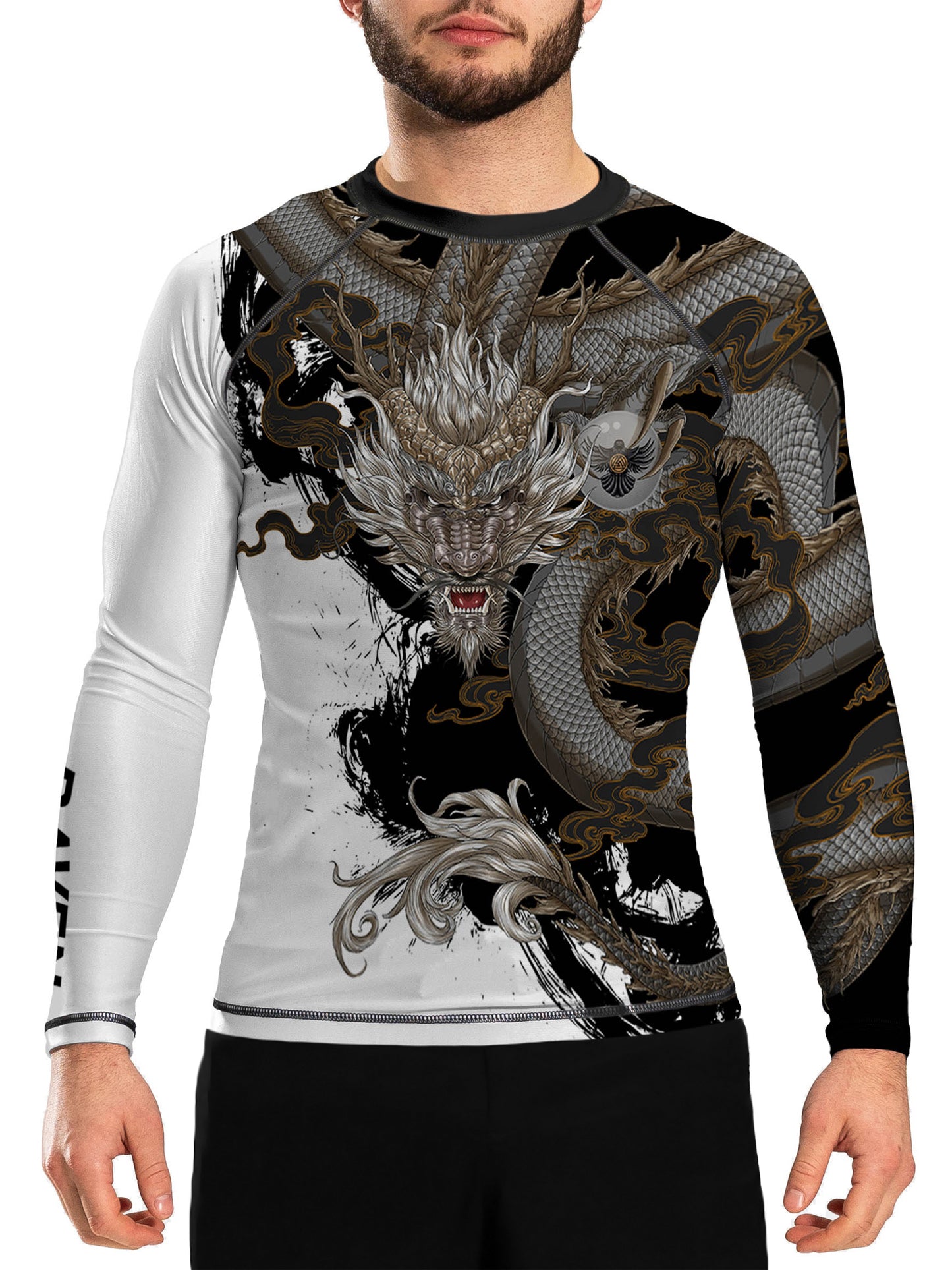 Raven Fightwear Men's Year of the Dragon Rash Guard BJJ MMA White