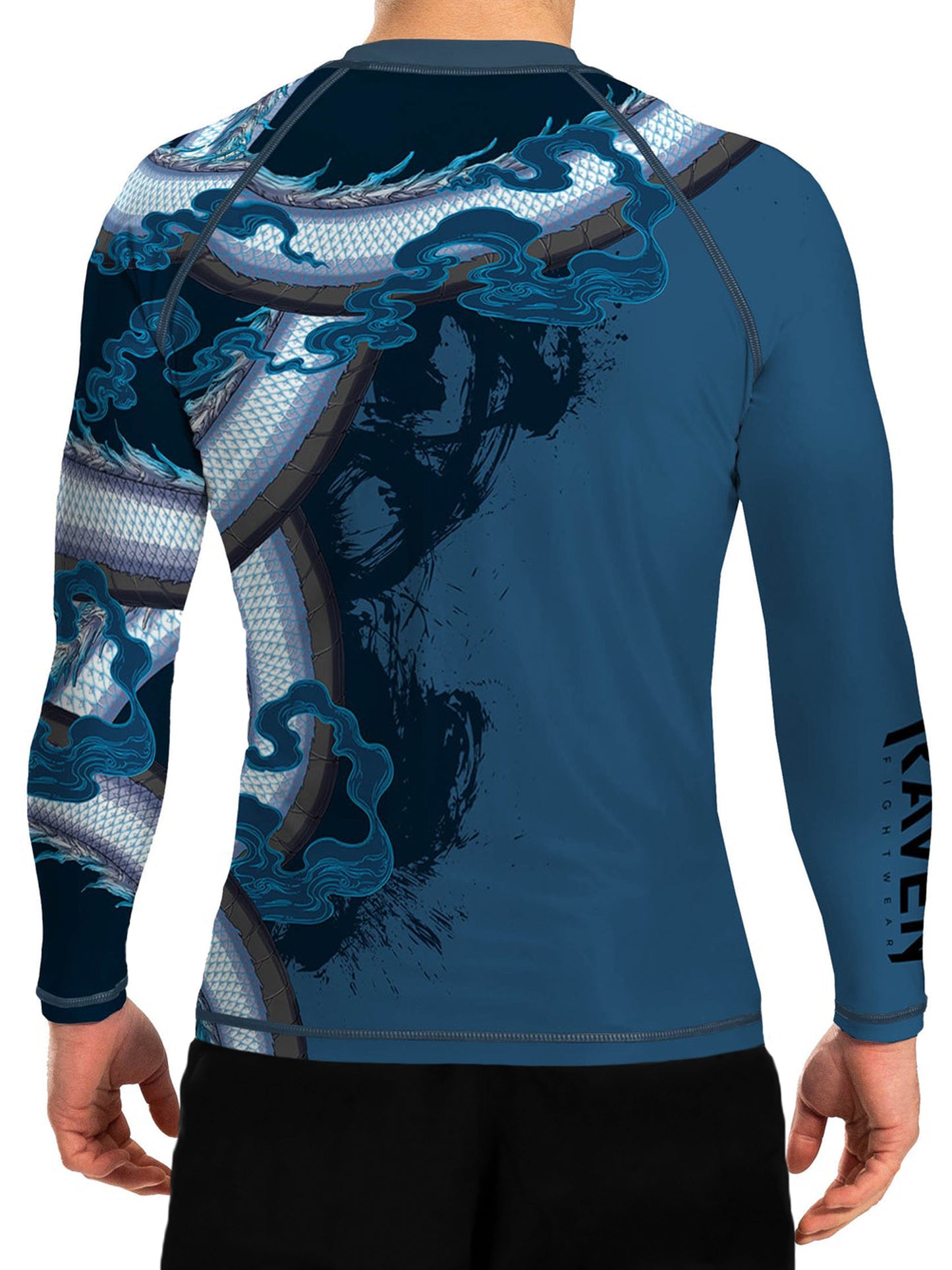 Raven Fightwear Men's Year of the Dragon Rash Guard BJJ MMA Blue