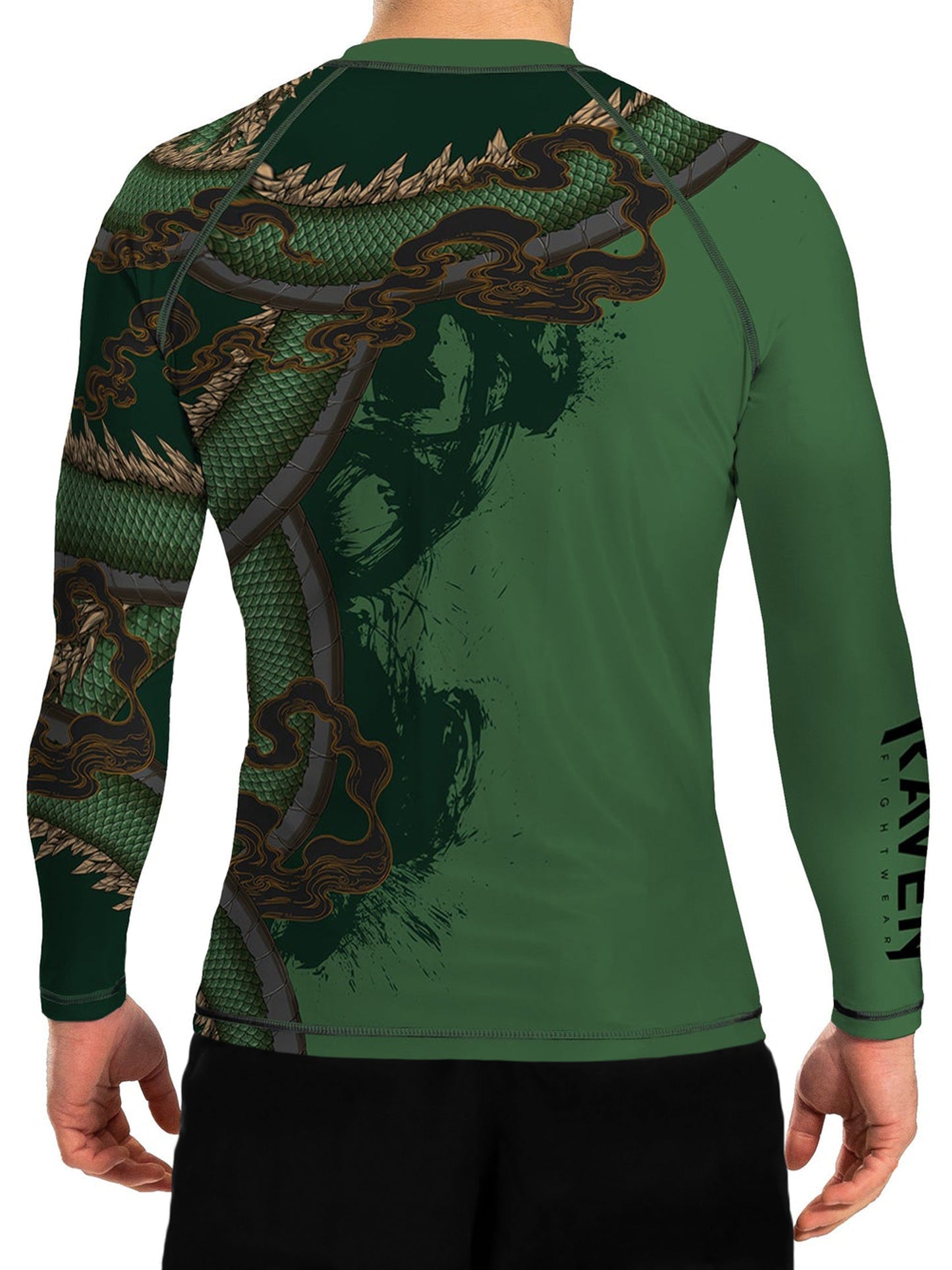 Raven Fightwear Men's Year of the Dragon Rash Guard BJJ MMA Green