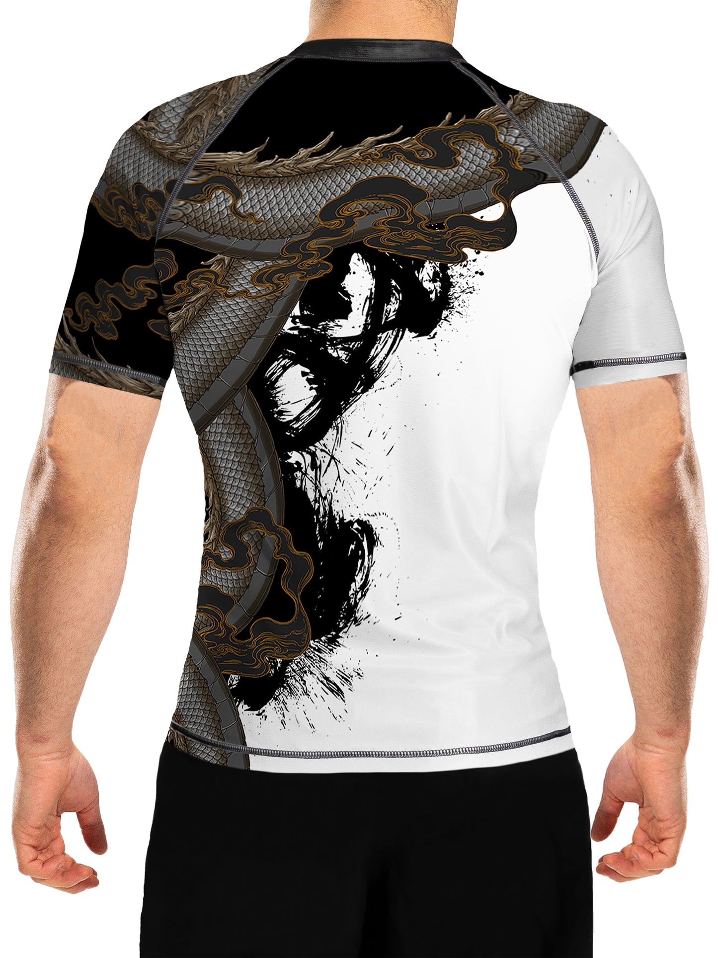 Raven Fightwear Men's Year of the Dragon Rash Guard Short Sleeve BJJ MMA White