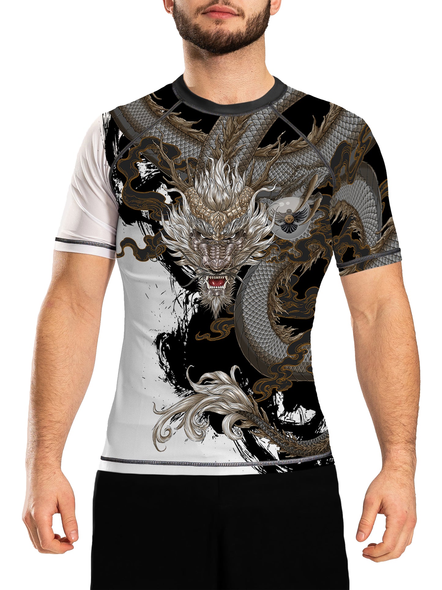 Raven Fightwear Men's Year of the Dragon Rash Guard Short Sleeve BJJ MMA White