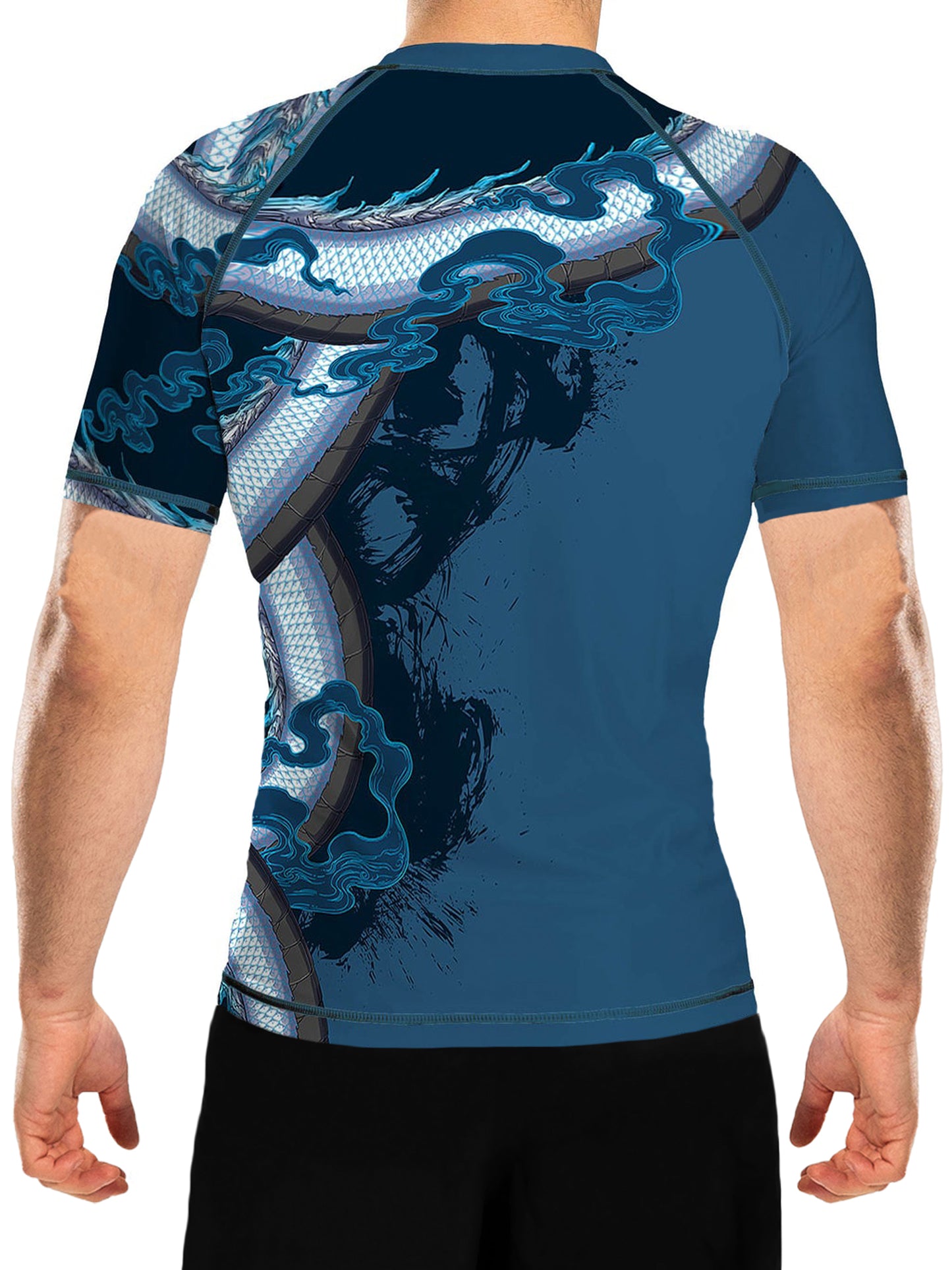 Raven Fightwear Men's Year of the Dragon Rash Guard Short Sleeve BJJ MMA Blue