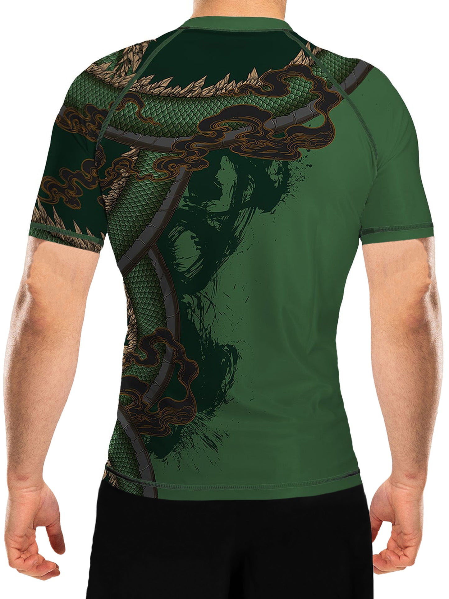Raven Fightwear Men's Year of the Dragon Rash Guard Short Sleeve BJJ MMA Green