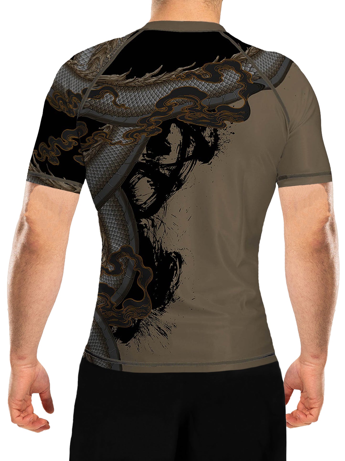 Raven Fightwear Men's Year of the Dragon Rash Guard Short Sleeve BJJ MMA Brown