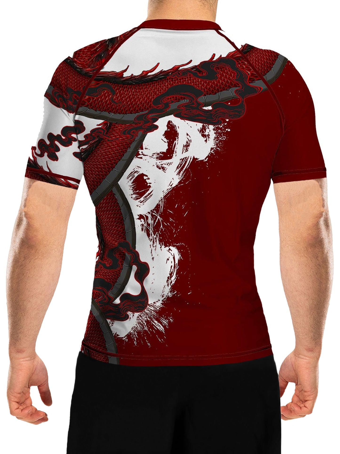 Raven Fightwear Men's Year of the Dragon Rash Guard Short Sleeve BJJ MMA Red