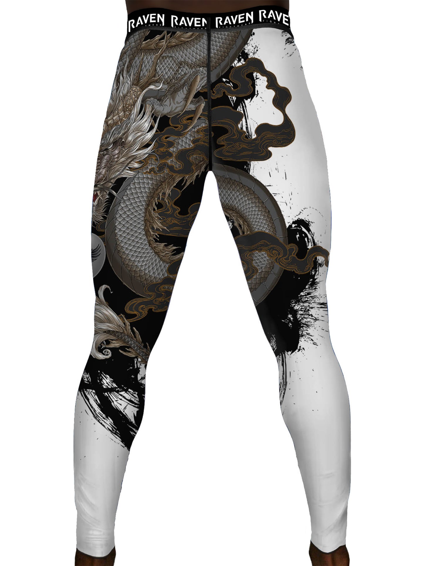 Raven Fightwear Men's Year of the Dragon Spats Tights BJJ MMA White