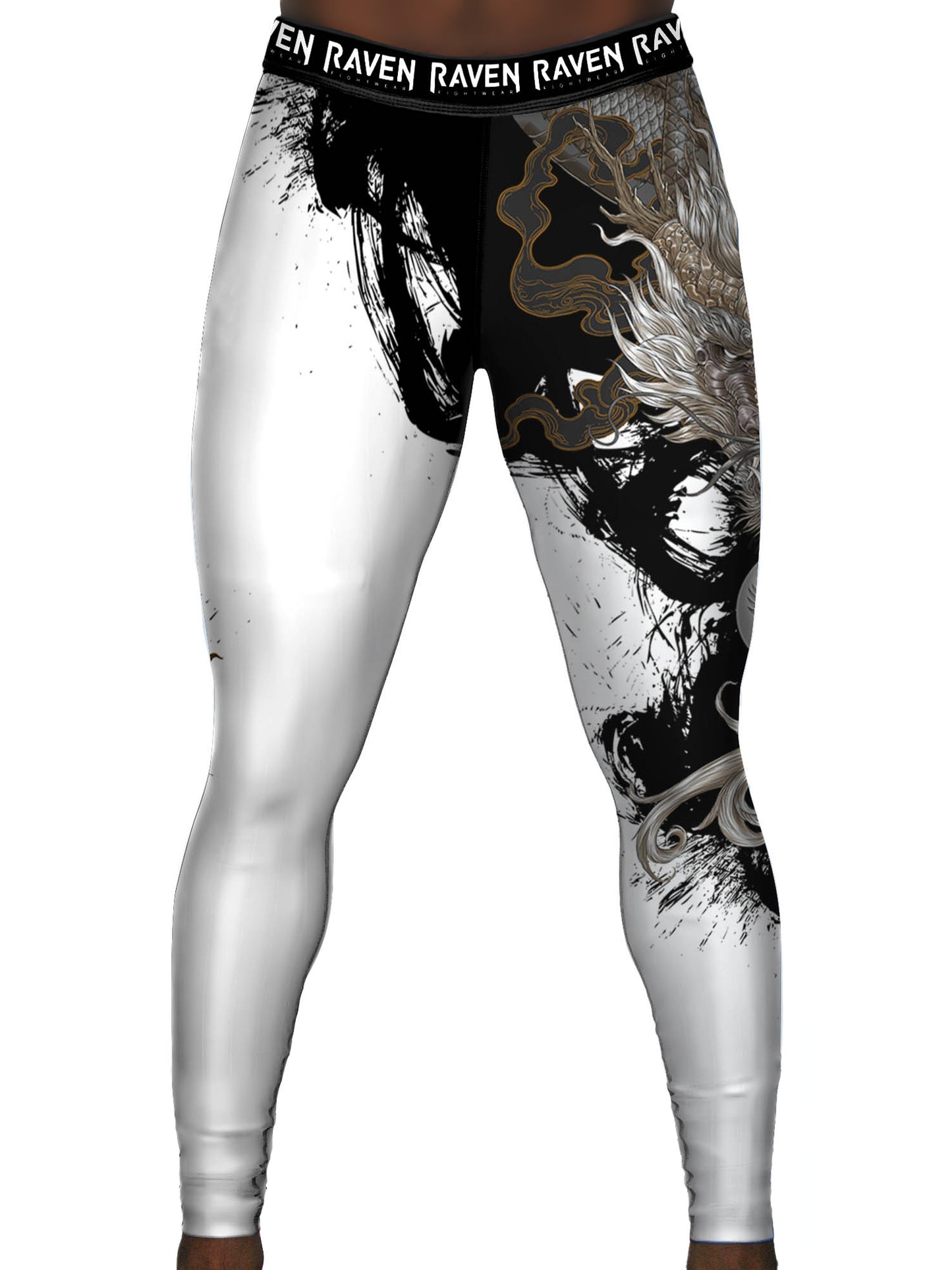 Raven Fightwear Men's Year of the Dragon Spats Tights BJJ MMA White