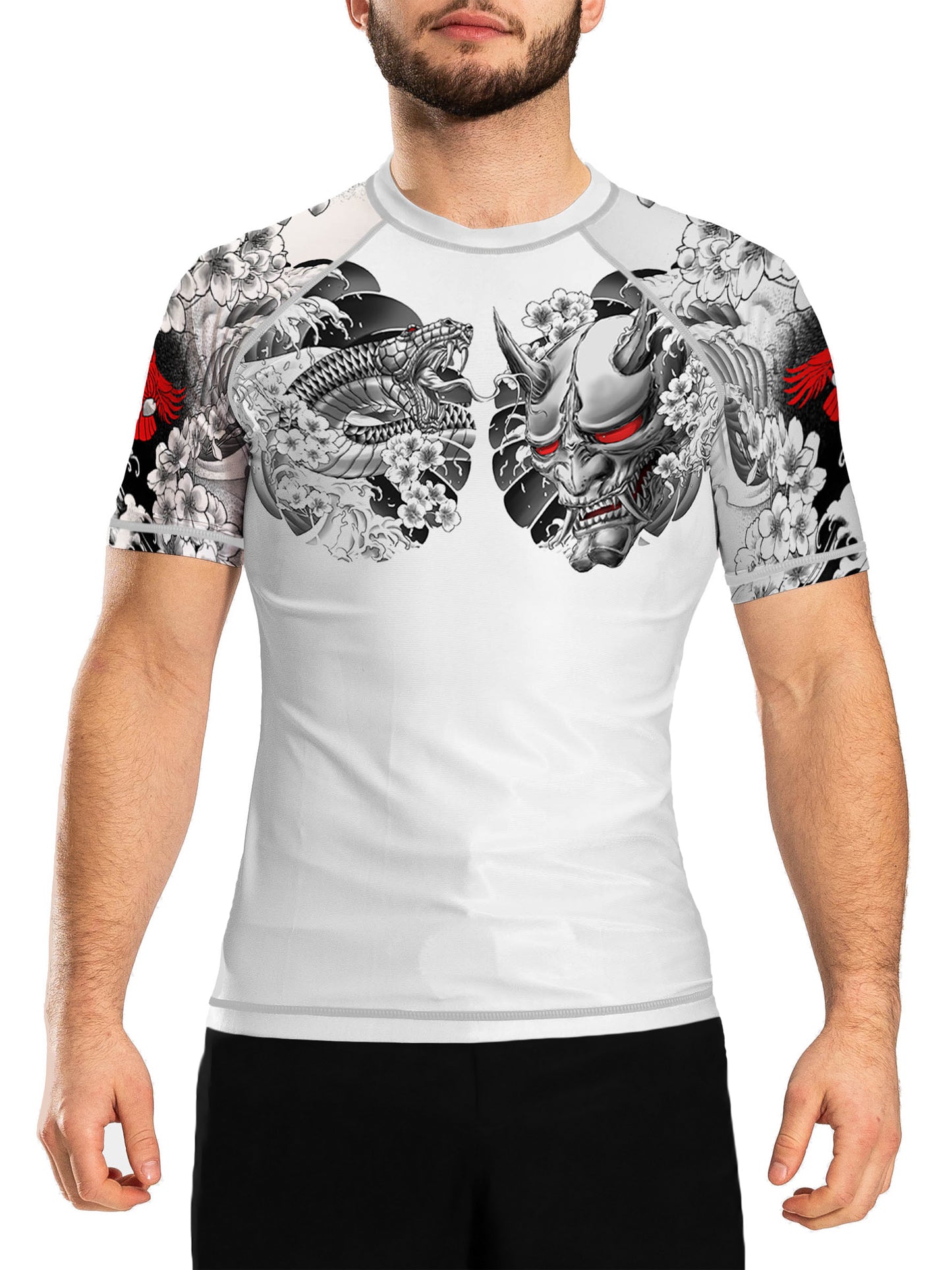 Raven Fightwear Men's Irezumi 3.0 Rash Guard Short Sleeve BJJ MMA White