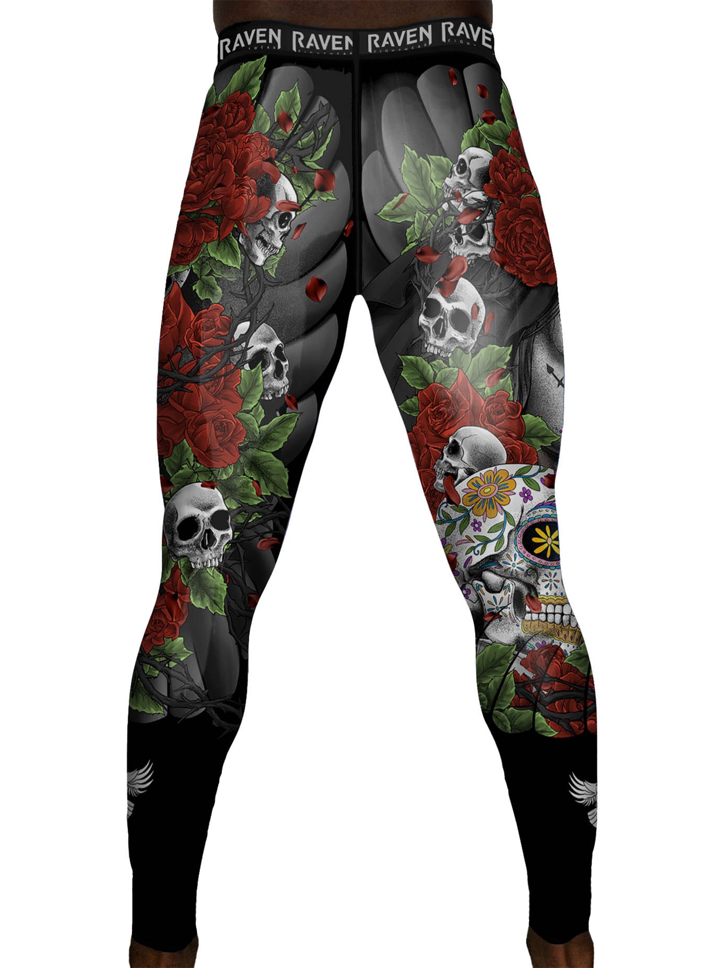 Raven Fightwear Men's Calaveras y Rosas Spats Tights BJJ MMA Black