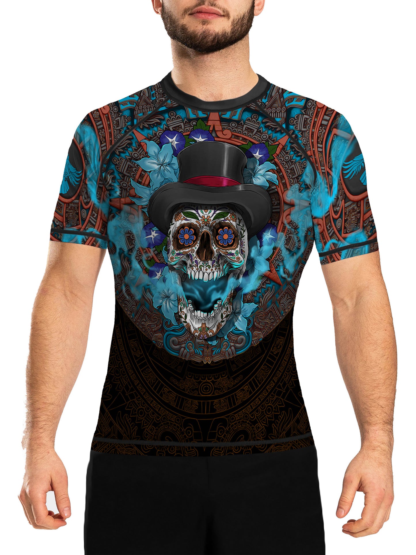 Raven Fightwear Men's El Catrin de los Muertos BJJ Rash Guard Short Sleeve MMA Black