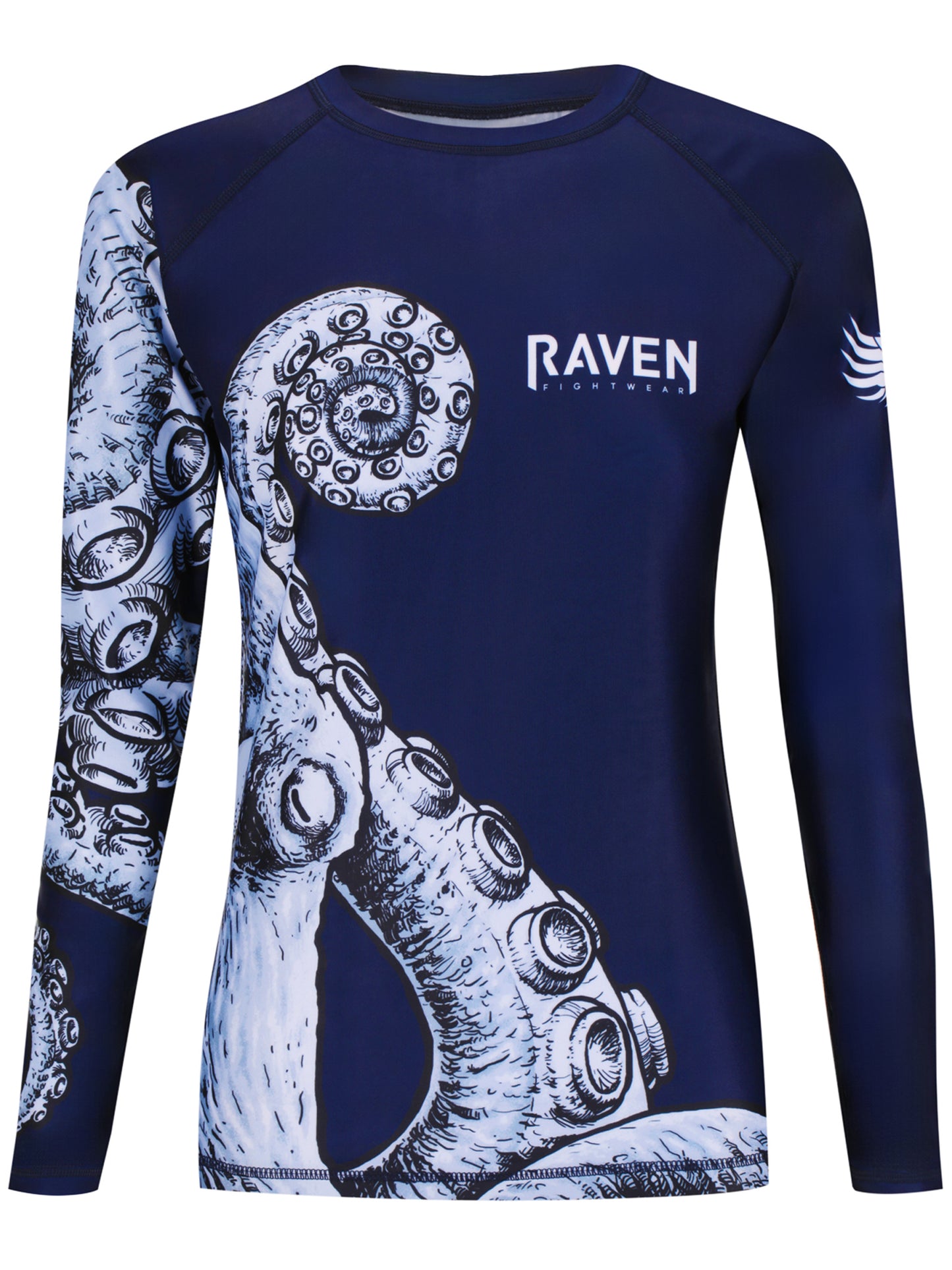 Raven Fightwear Women's Kraken Octopus BJJ Rash Guard MMA Navy Blue/White