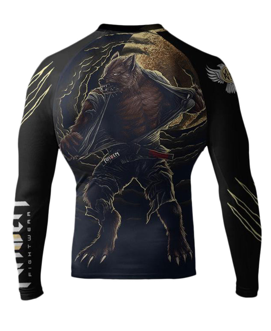 Raven Fightwear Men's BJJ Horror Werewolf Long Sleeve MMA Rash Guard