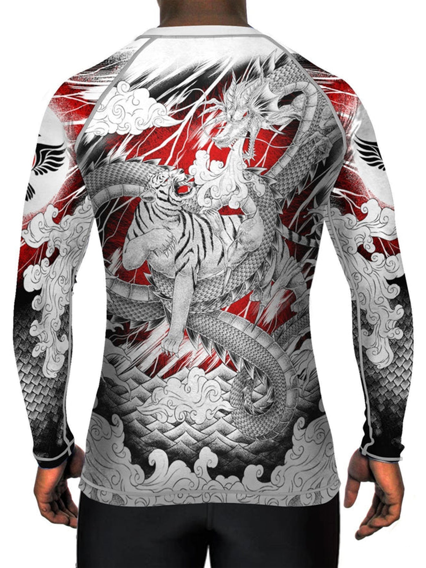 Raven Fightwear Men's Tiger & Dragon MMA BJJ Rash Guard White