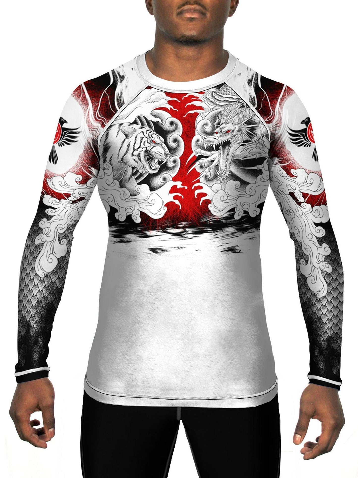 Raven Fightwear Men's Tiger & Dragon MMA BJJ Rash Guard White