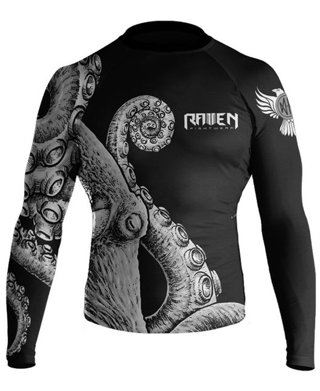 Raven Fightwear Men's Kraken Octopus IBJJF Approved Rash Guard White