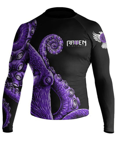 Raven Fightwear Men's Kraken Octopus IBJJF Approved Rash Guard Purple