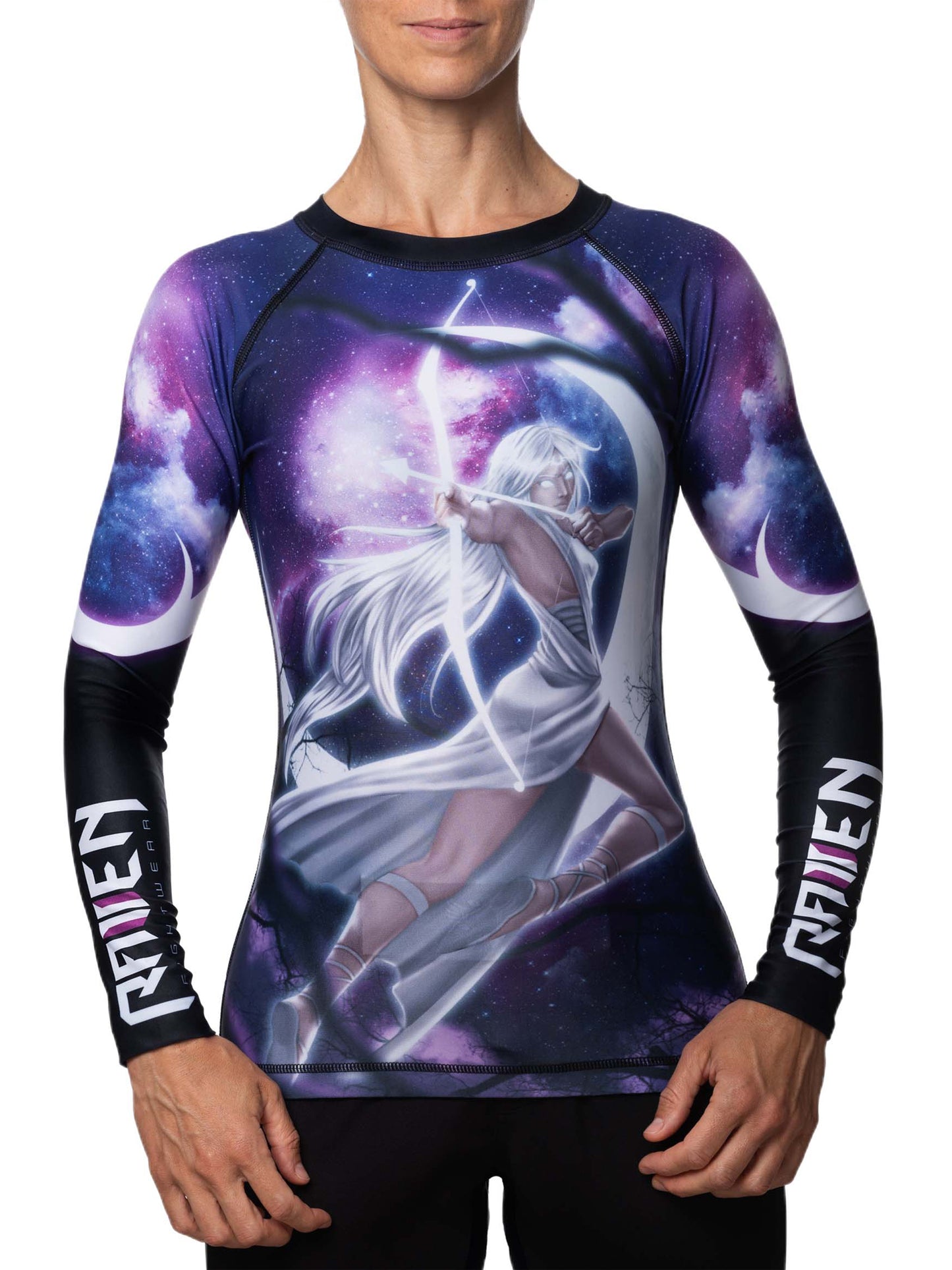 Raven Fightwear Women's The Gods of Greece Artemis Rash Guard MMA BJJ Black