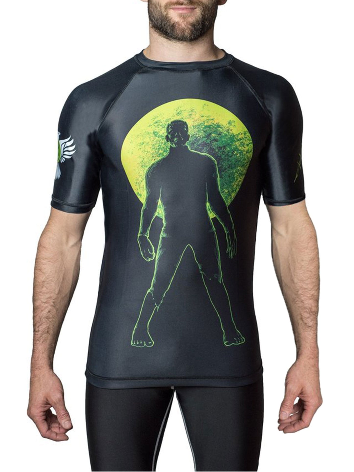 Raven Fightwear Men's BJJ Horror Frankenstein's Monster Short Sleeve Rash Guard MMA Black