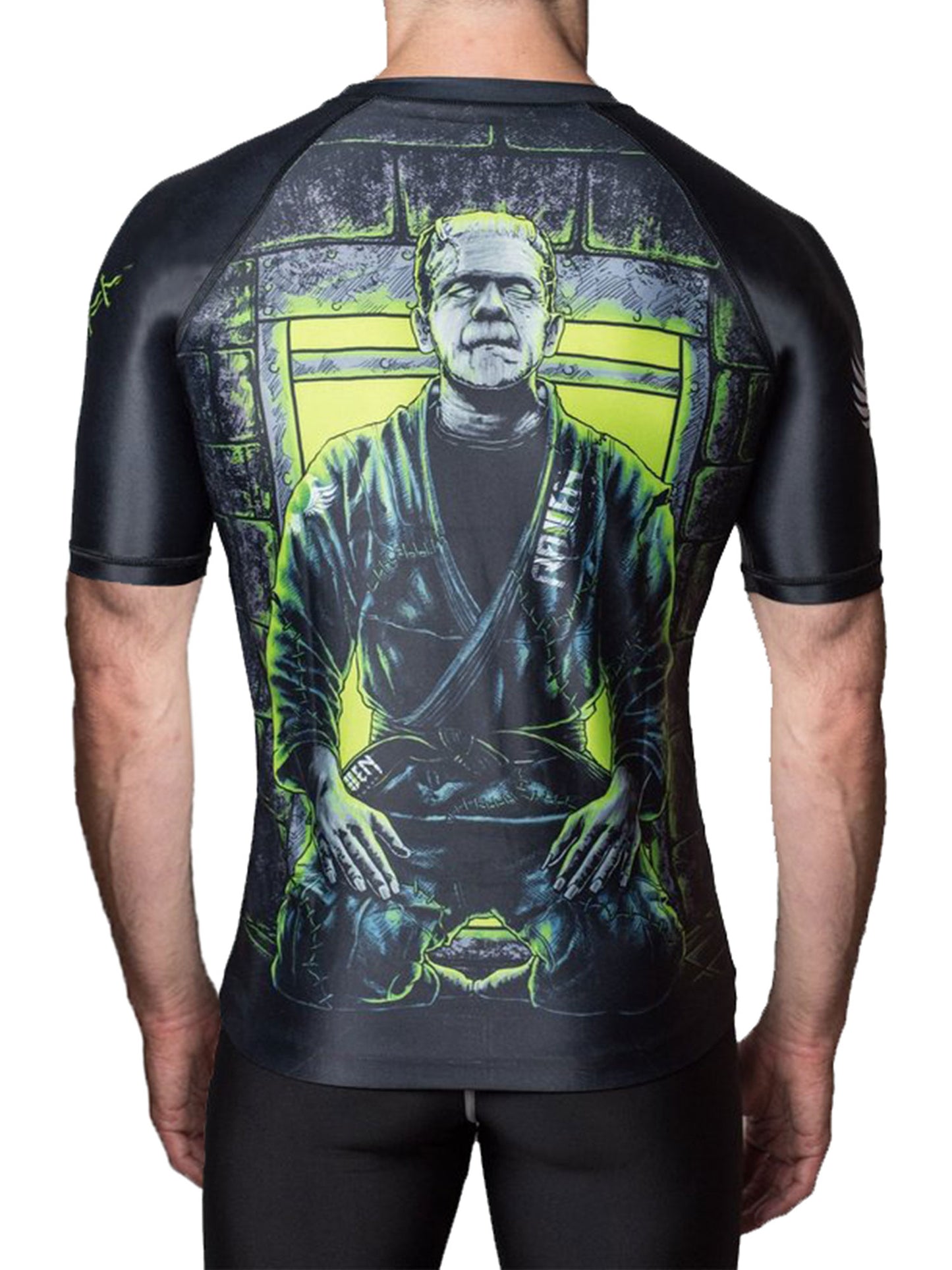 Raven Fightwear Men's BJJ Horror Frankenstein's Monster Short Sleeve Rash Guard MMA Black