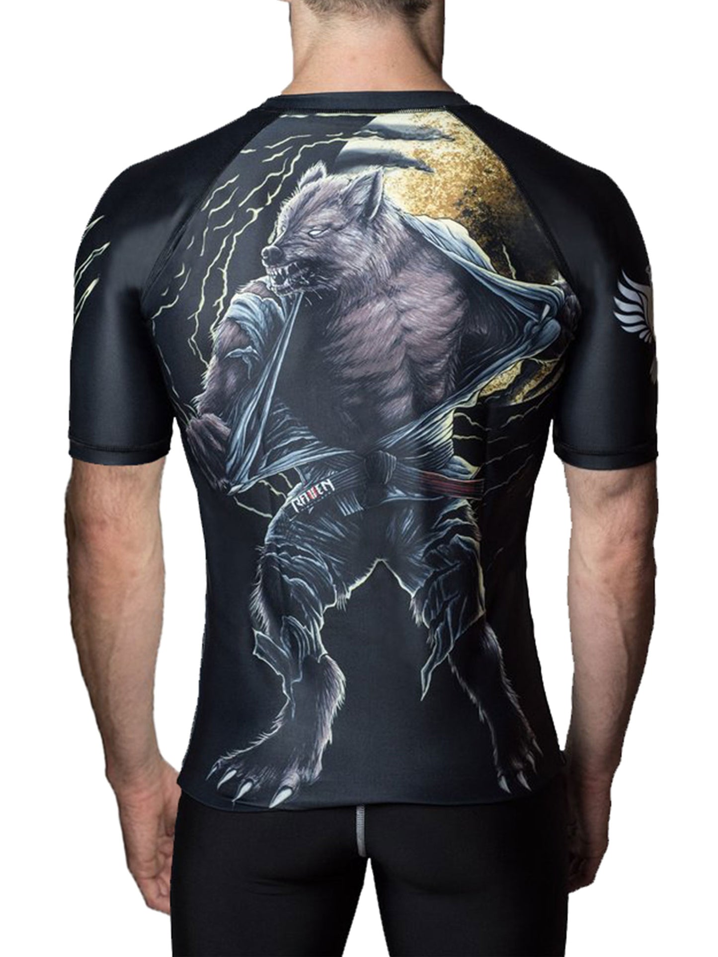 Raven Fightwear Men's BJJ Horror Werewolf Short Sleeve Rash Guard MMA Black