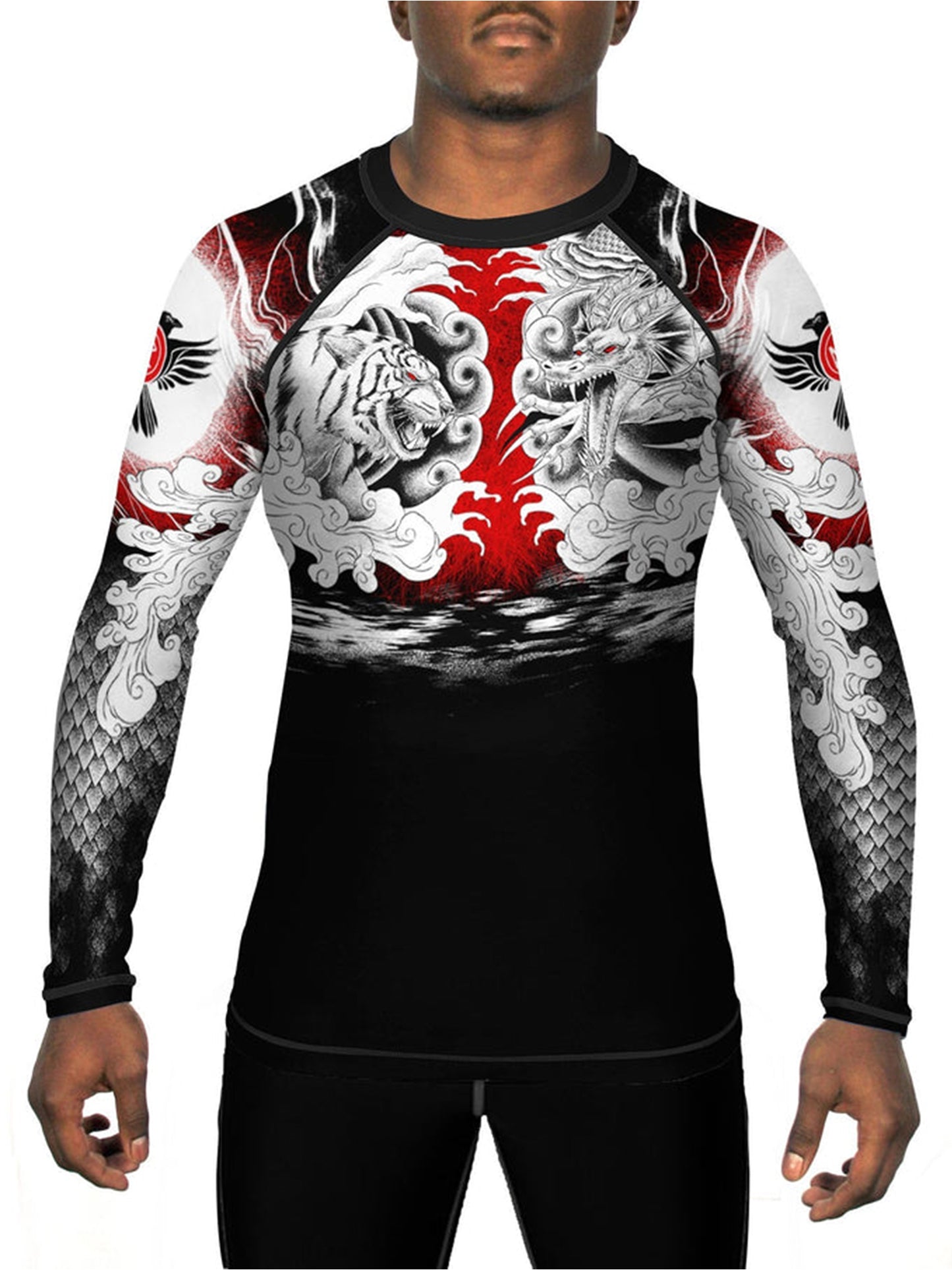 Raven Fightwear Men's Tiger and Dragon 1.0 Rash Guard MMA BJJ Black