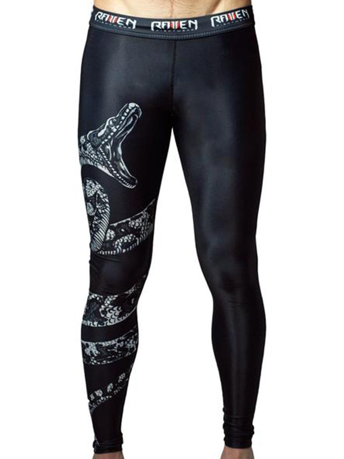 Raven Fightwear Men's Constrictor Snake BJJ Spats Tights MMA Black/White