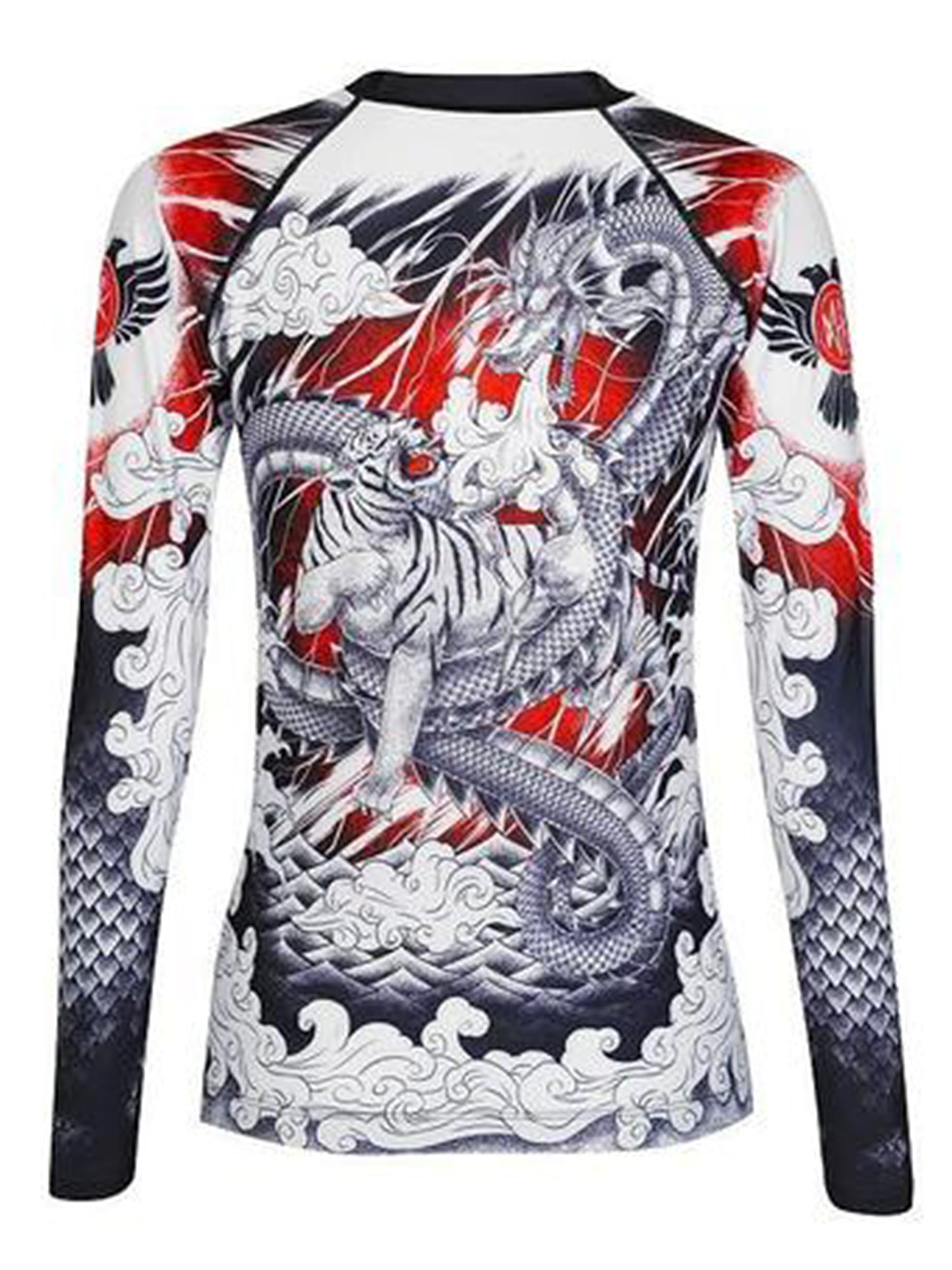 Raven Fightwear Women's Dragon and Tiger Rash Guard BJJ MMA Black