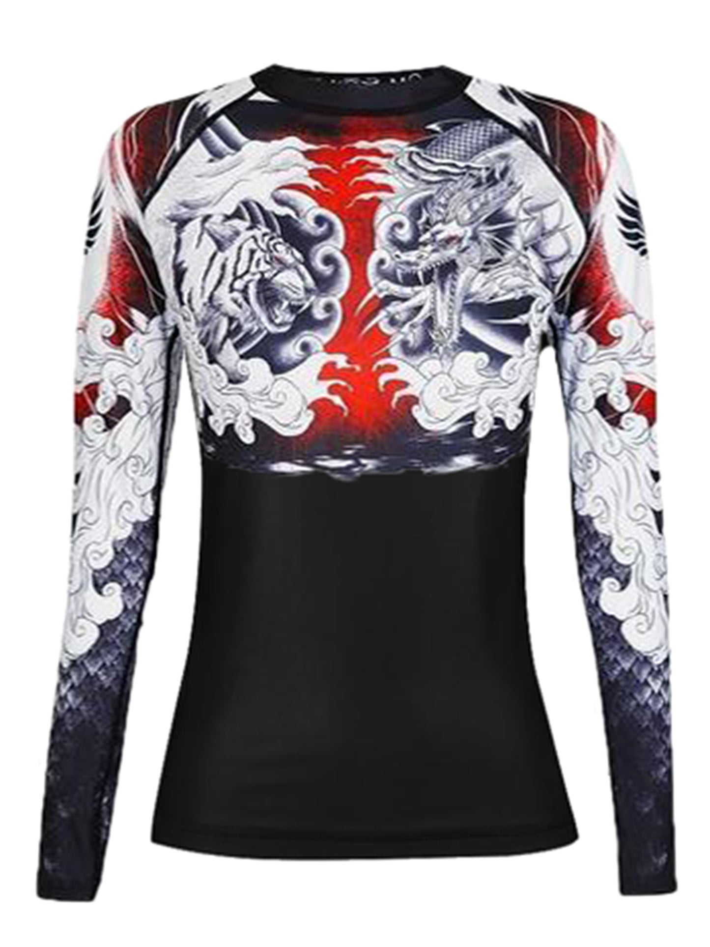 Raven Fightwear Women's Dragon and Tiger Rash Guard BJJ MMA Black