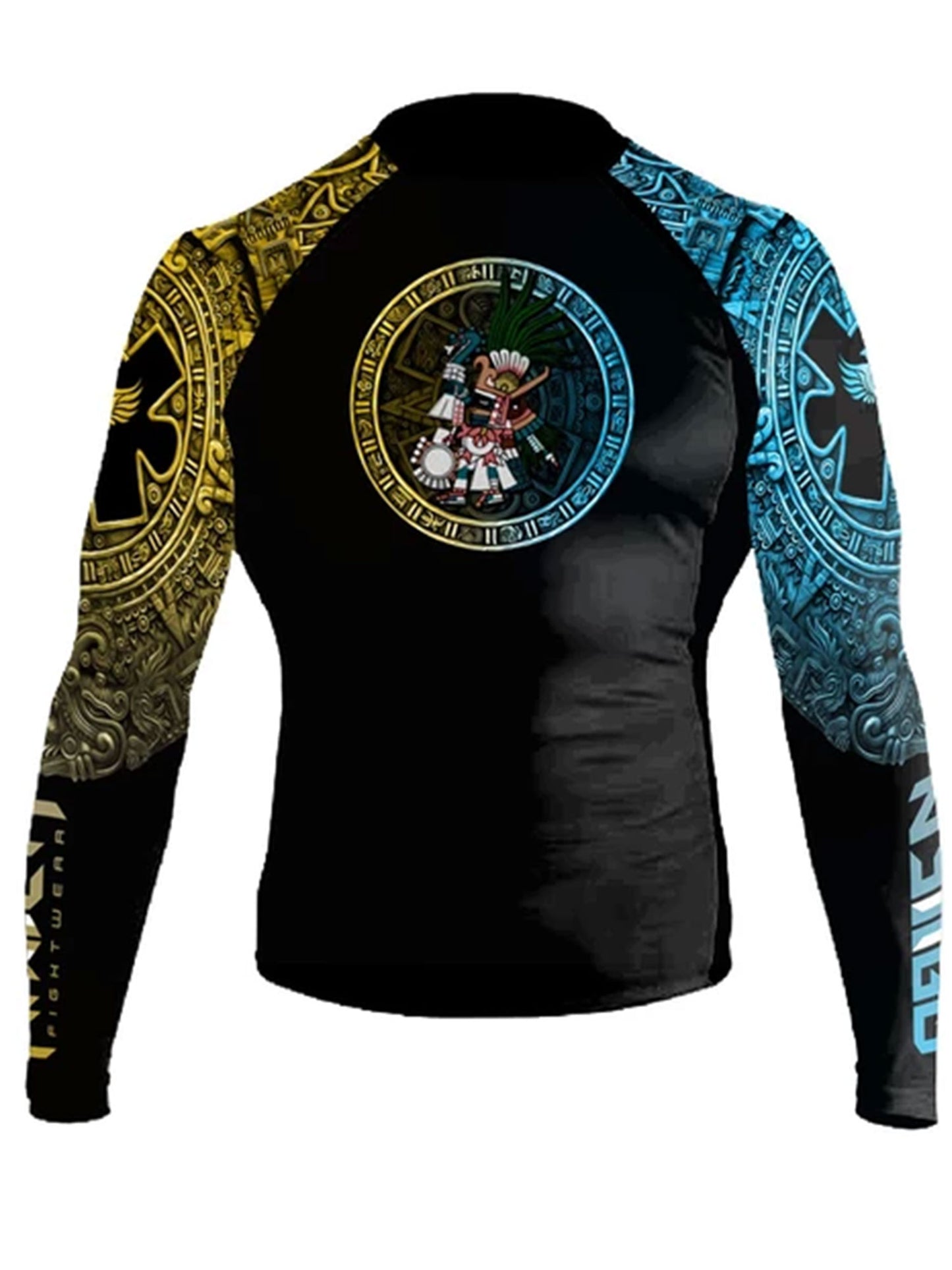 Raven Fightwear Men's Huitzilopochtli Aztec Rash Guard MMA BJJ Black