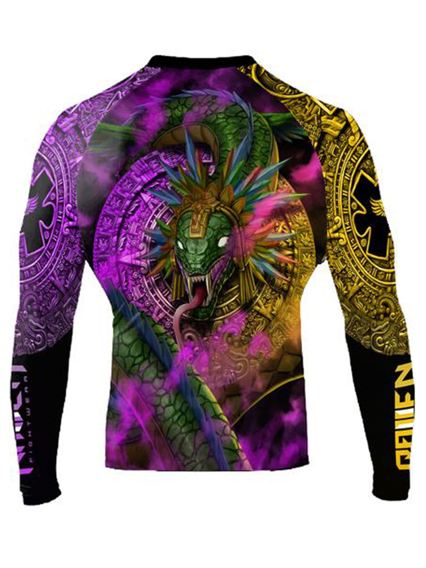 Raven Fightwear Men's Quetzalcoatl Aztec Rash Guard MMA BJJ Black