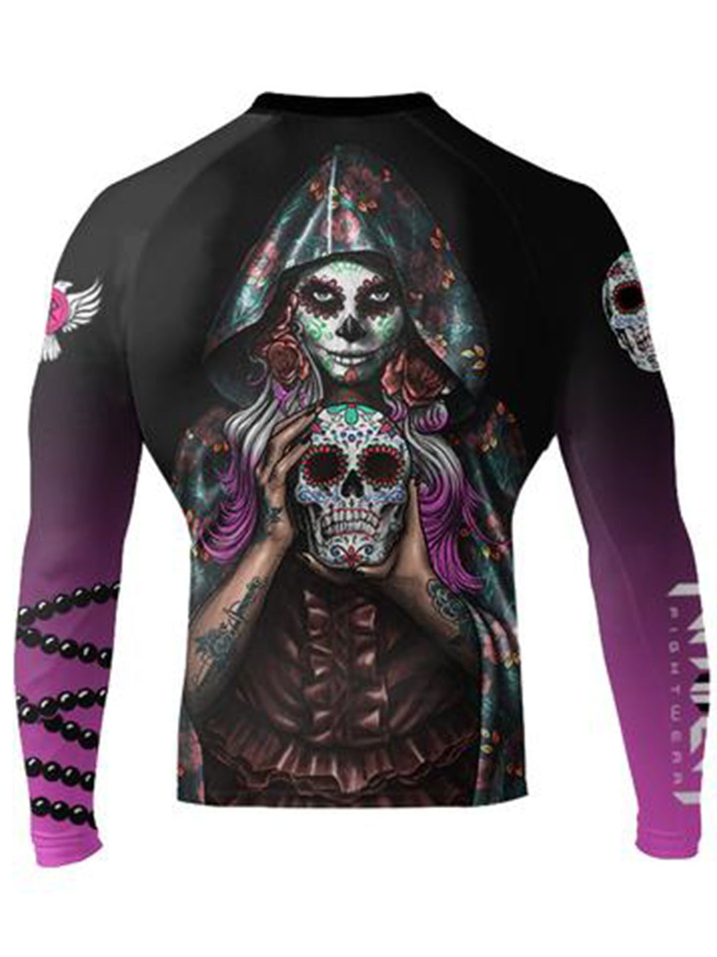 Raven Fightwear Men's La Calavera Catrina Rash Guard MMA BJJ Black