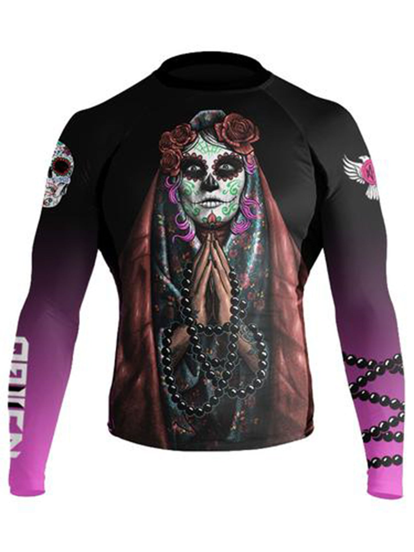 Raven Fightwear Men's La Calavera Catrina Rash Guard MMA BJJ Black