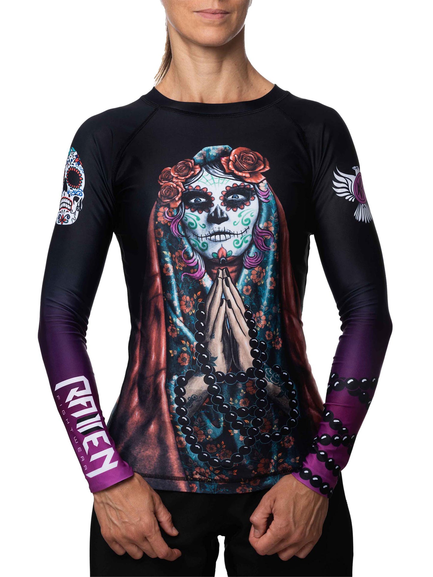 Raven Fightwear Women's La Calavera Catrina Rash Guard BJJ MMA Black