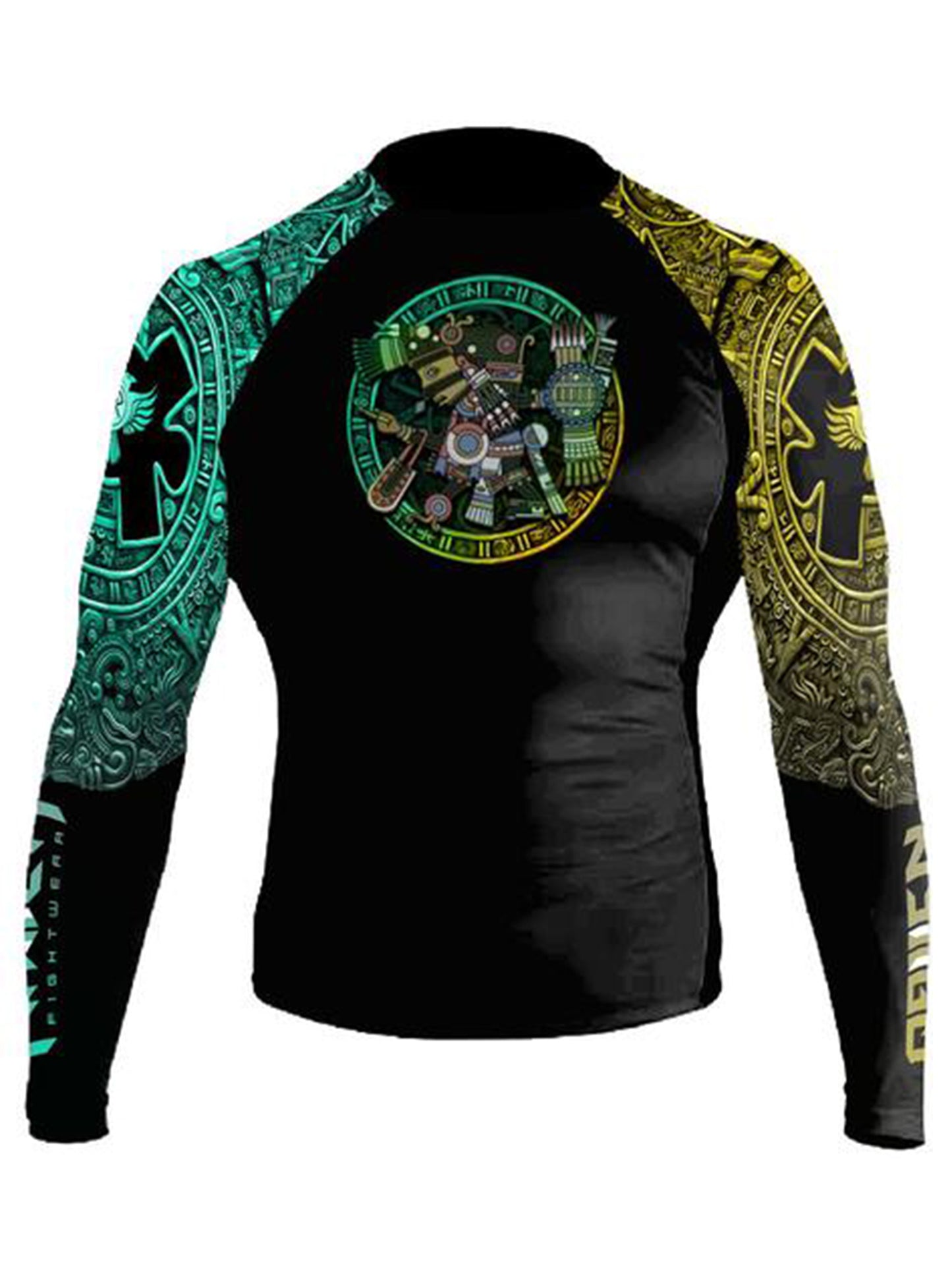 Raven Fightwear Men's Tezcatlipoca Aztec Rash Guard MMA BJJ Black