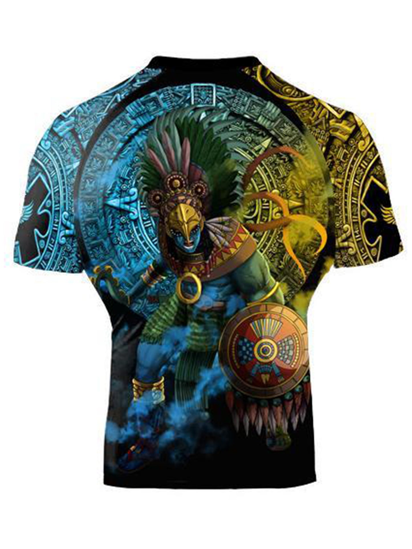 Raven Fightwear Men's Huitzilopochtli Aztec Short Sleeve Rash Guard MMA BJJ Black