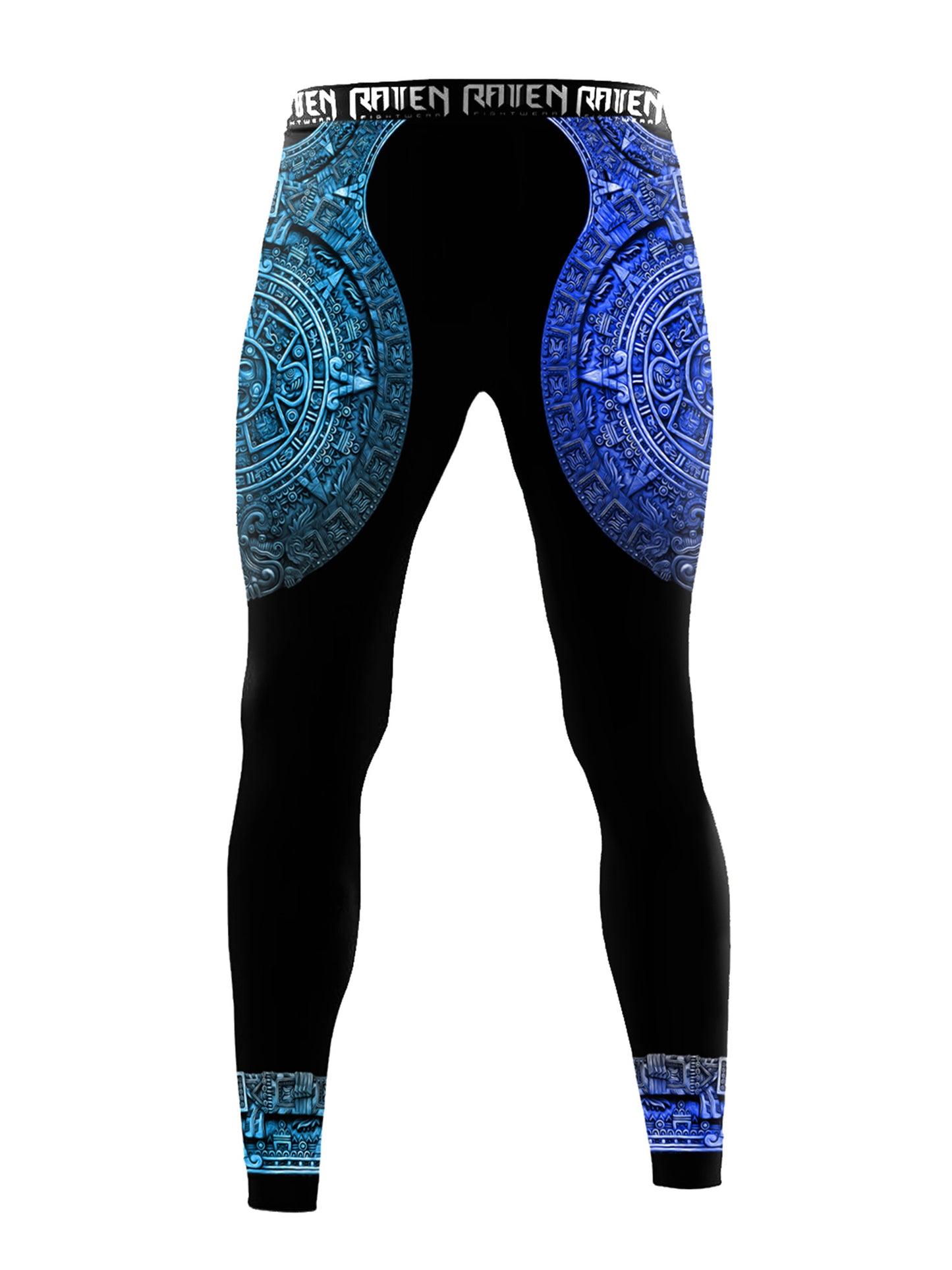 Raven Fightwear Men's Aztec Ranked Leggings Spats MMA BJJ Blue