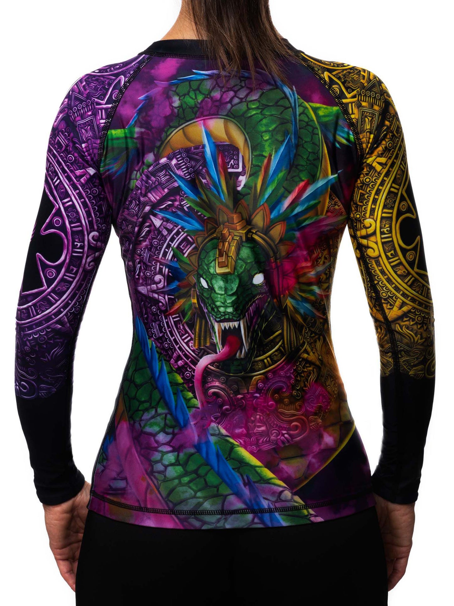 Raven Fightwear Women's Quetzalcoatl Aztec MMA BJJ Rash Guard Black