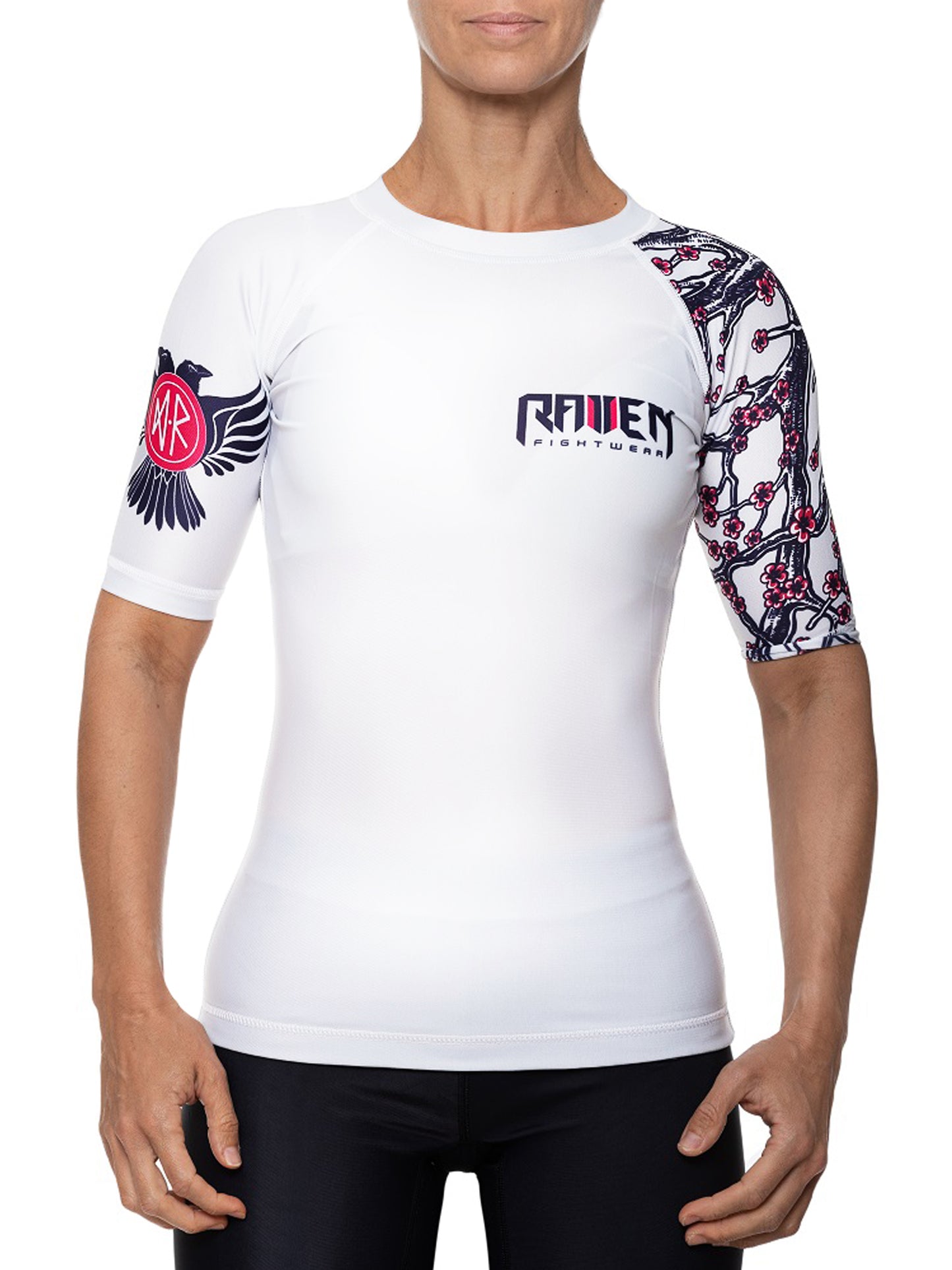 Raven Fightwear Women's Sakura MMA BJJ Short Sleeve Rash Guard White