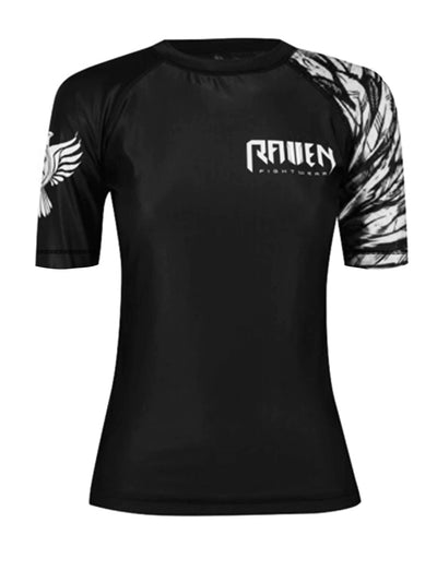 Raven Fightwear Women's Aerial Assault MMA BJJ Short Sleeve Rash Guard Black/White