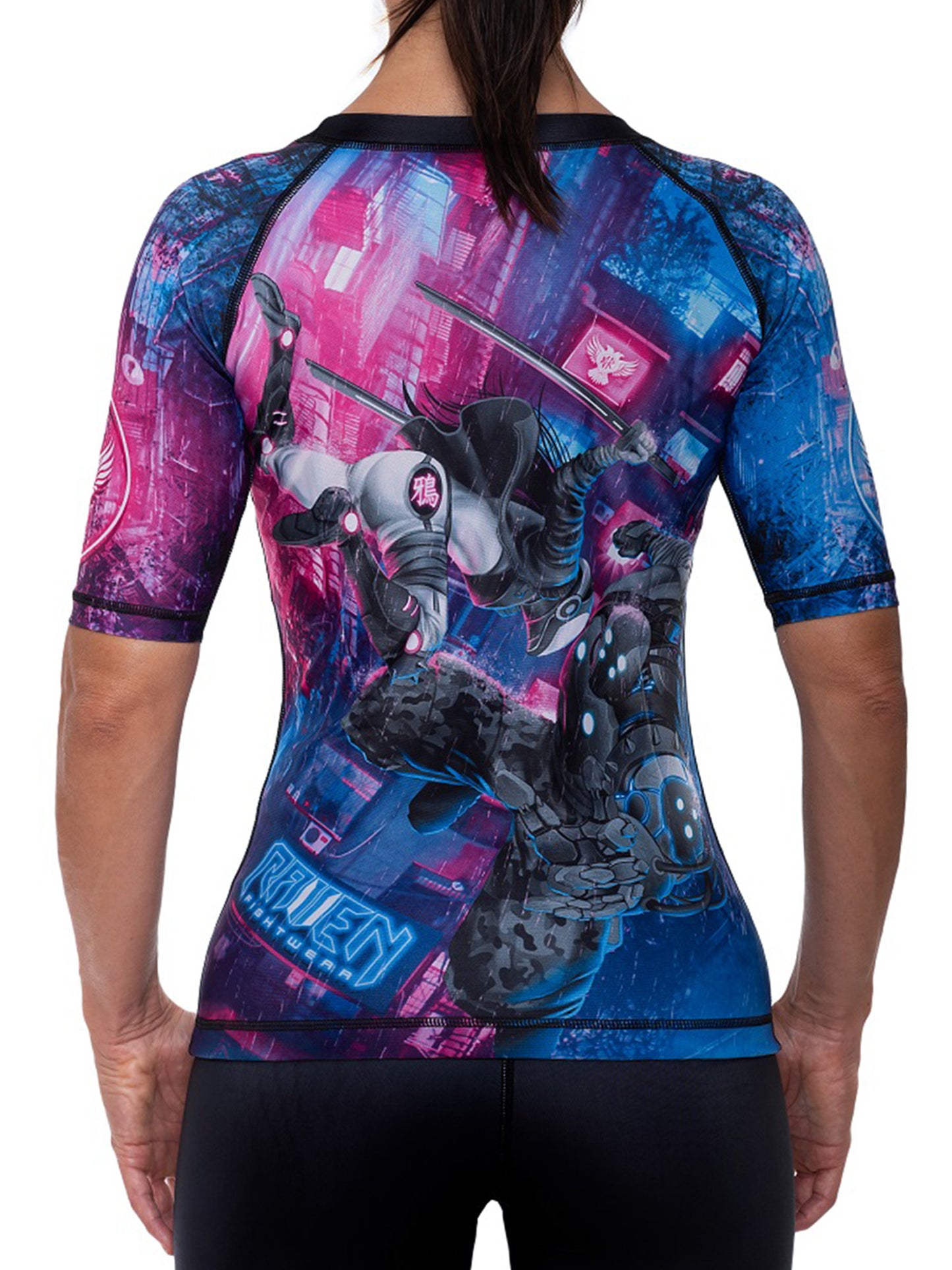 Raven Fightwear Women's Cyberpunk 2.0 Short Sleeve Rash Guard MMA BJJ Black