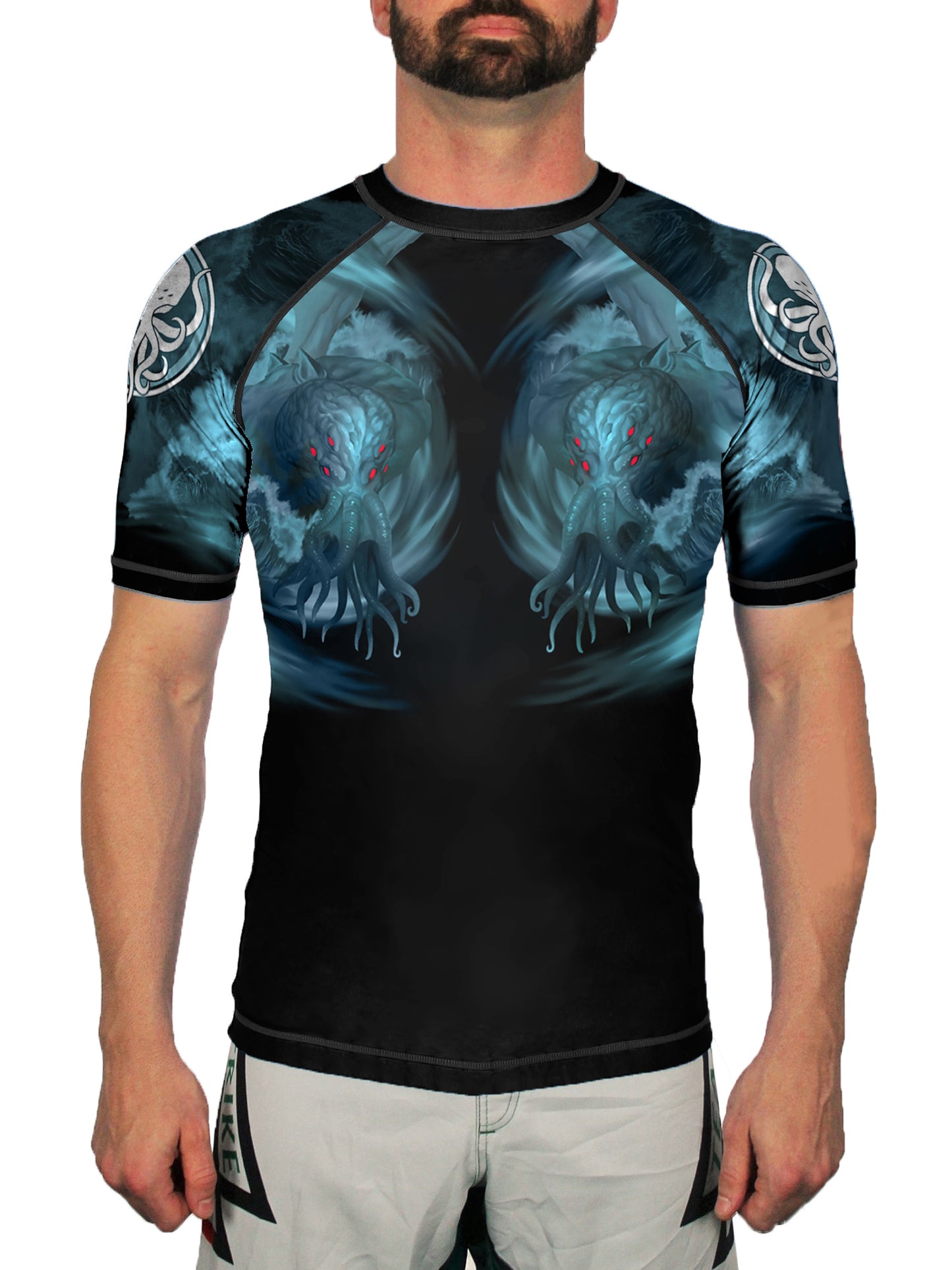 Raven Fightwear Men's The Great Old One Cthulhu Short Sleeve Rash Guard MMA BJJ Black