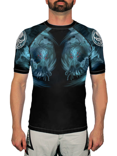 Raven Fightwear Men's The Great Old One Cthulhu Short Sleeve Rash Guard MMA BJJ Black