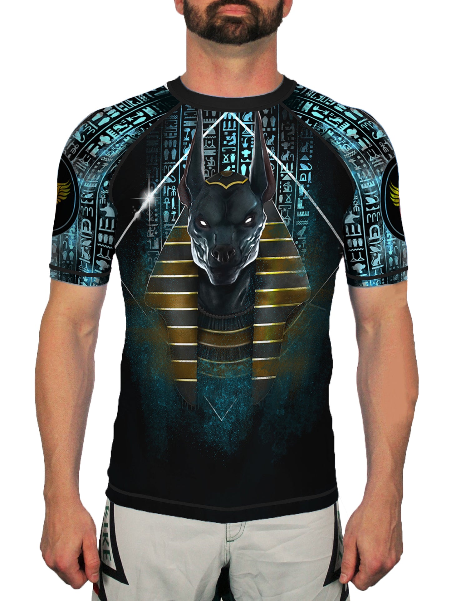 Raven Fightwear Men's The Gods of Egypt Anubis Short Sleeve Rash Guard MMA BJJ Black